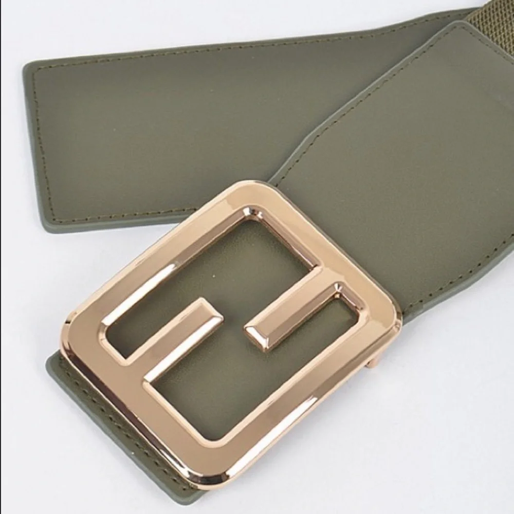 Gold Buckle Elastic Waist Statement Belt